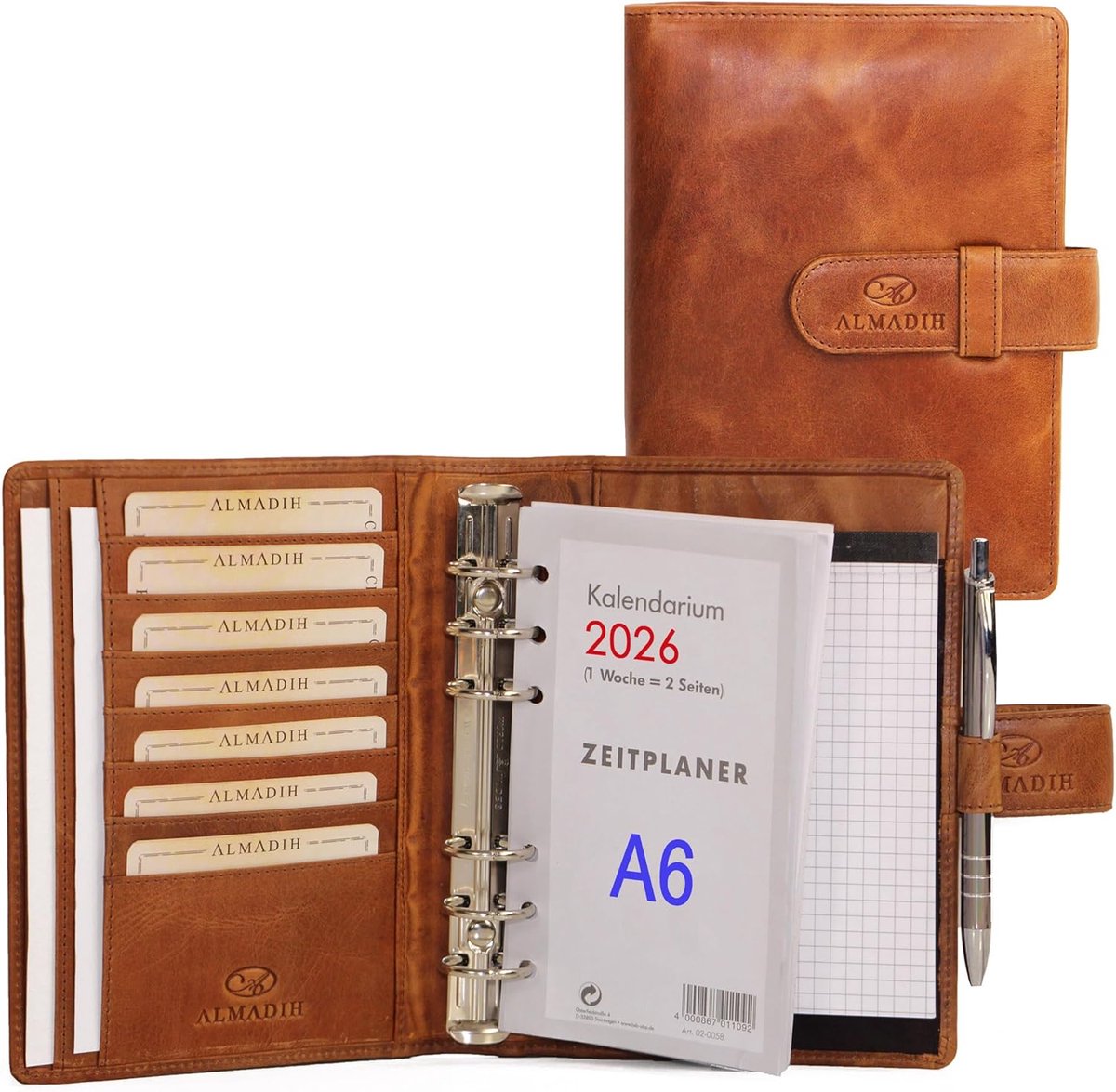 SnelShoppen - A6 Kalender 2024 Leer Map Bruin Deluxe - Premium Koeienleer Met Geschenkdoos - Organiser Ringband - Briefcase Conferentie Folder