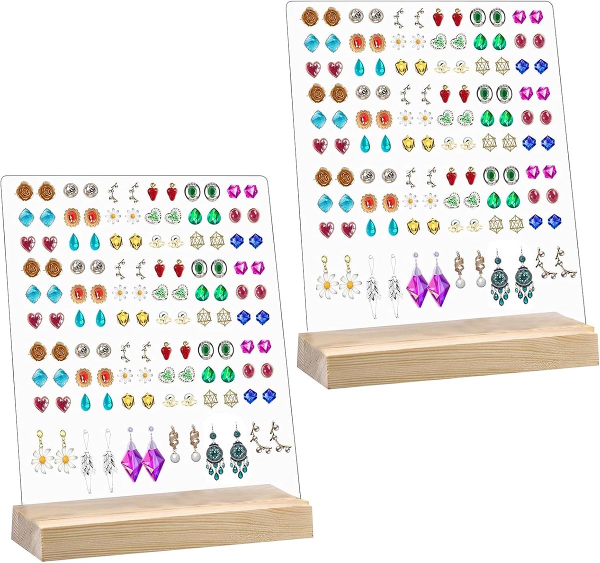 SnelShoppen - Earring Organiser 2 Stuks Houten Oorbellenhouder Voor 240 Oorbellen - Earring Display Stand Voor Sieraden - Ideaal Voor Winkel Showcase