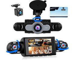 SnelShoppen - SIXTOP 4 camera's dashcam 360° rondomzicht auto DVR - 1080P Full HD, 3 inch IPS-display, nachtzicht, bewegingsdetectie, loop-opname & ac