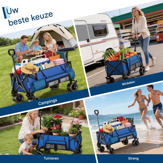 Opvouwbare Bolderkar - Met Grote Wielen en Verstelbare Handgreep - voor camping en tuin - Blauw 600D Oxford Stof - Groen van Opvouwbare Bolderkar — afbeelding 2