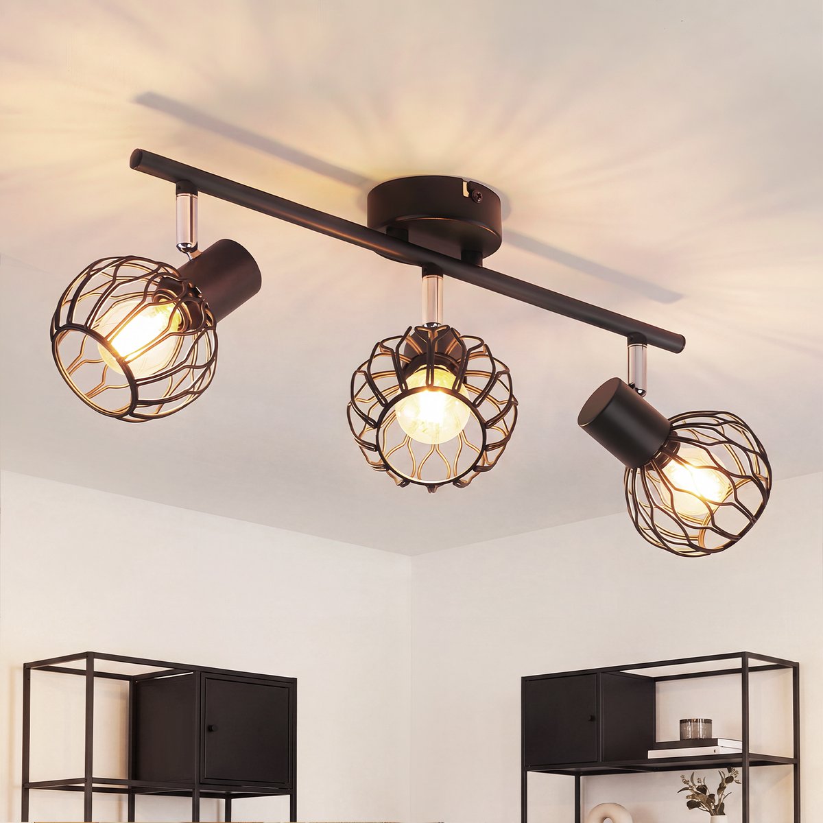 NETTLIFE LED Plafondlamp 3-Lichts - Zwart - Metaal - E14 - 350° Draaibaar - voor Woonkamer | Keuken | Gang | Slaapkamer - zonder Lichtbron