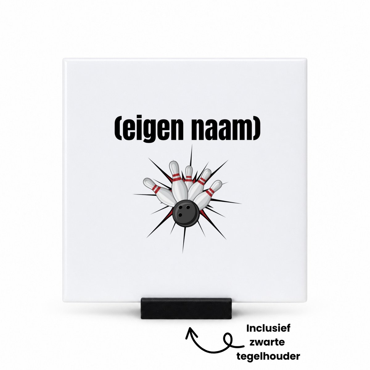 Hacebo bowlen kegels met eigen naam tegeltje met tegelhouder - Bowlen - ieman die graag bowlt - tegeltjes met tekst - sport - bal - kegels - cadeau - verjaardag - kado - spreuktegels - 10.8x10.8 CM Wit