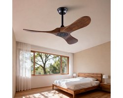 Plafondventilator 42 inch met 3 houten bladen en propellerontwerp - geheugenfunctie - afstandsbediening - geschikt voor binnen en buiten (terras, woonkamer, slaapkamer) - walnoot afwerking - modern design