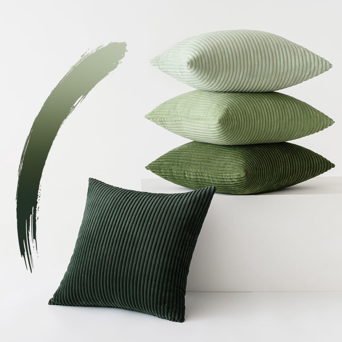 SnelShoppen - Set van 4 Corduroy Kussenhoezen 40x40 cm - Zachte Decoratieve Kussenhoezen voor Bank, Slaapkamer en Woonkamer - Groene Serie