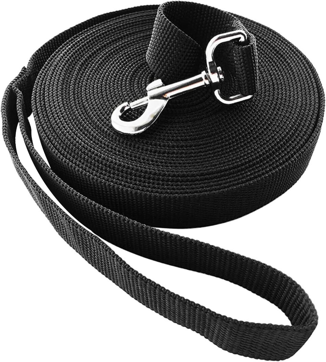 SnelShoppen - Long Dog Leash 10m Zwart - Ideale Hondenlijn voor Training, Wandelen, Camping, Strand, Tuin - 2cm Breed - Perfect voor Terugroep Trainin
