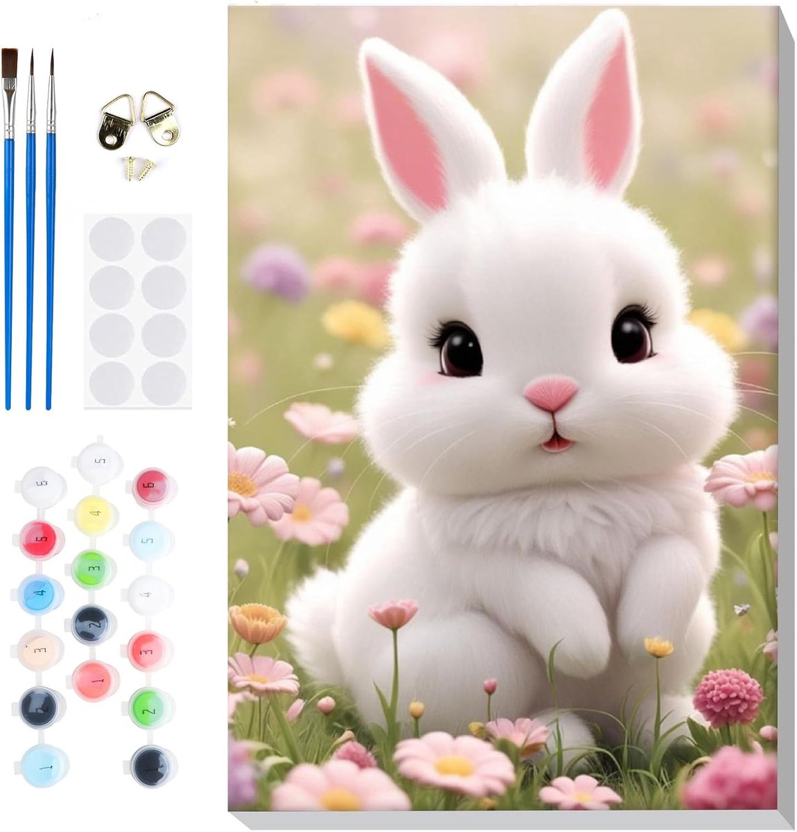SnelShoppen - Paint by Numbers Konijn voor Volwassenen, Beginners met Houten Frame, DIY Acrylverf Set voor Thuis Wanddecoratie, 20x Canvas, Perfect vo