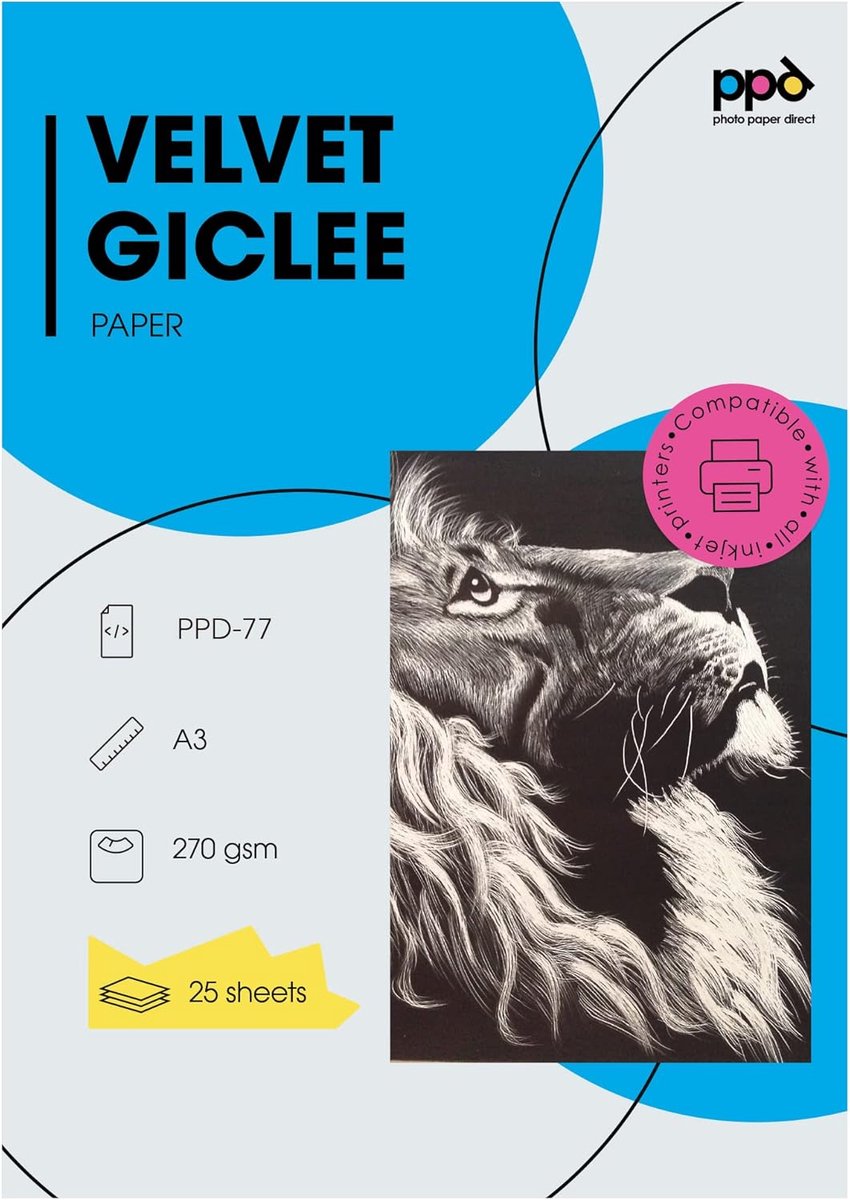 SnelShoppen - A3 Inkjet PREMIUM Fine Art Etching Giclée Paper 270g/m2 - 25 Vel - Wit Velours - Matt - Acidvrij en Archiefbestendig - Perfect voor Foto