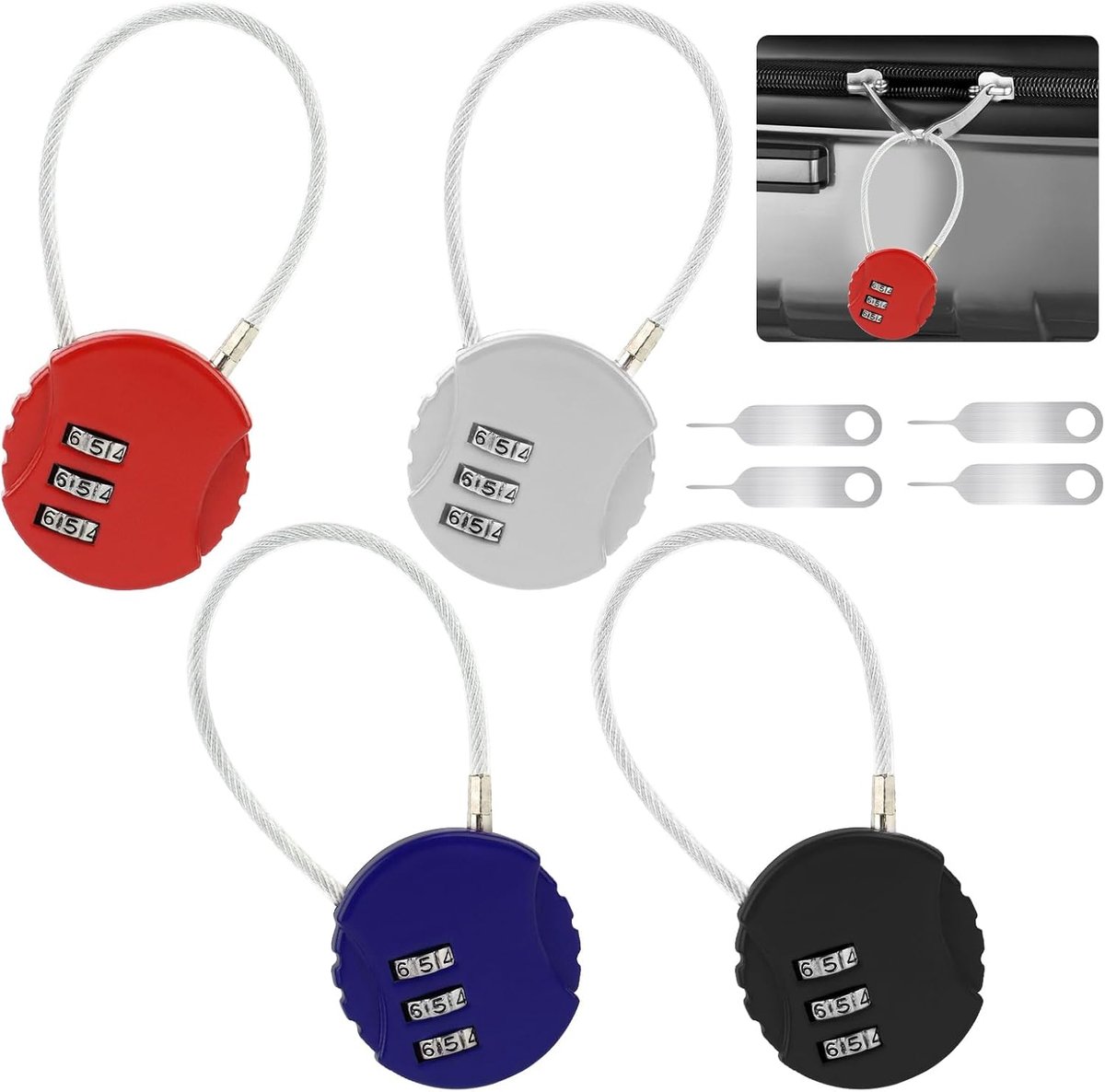 SnelShoppen - 4pcs Gecombineerde Hangslot 3 Cijfers, Koffer Slot, Kleine Combinatielock van Metaal, Weerbestendig Hangslot voor Reiskoffers, Bagage, L