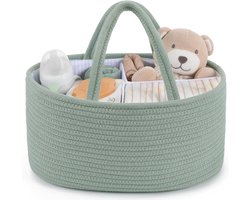 SnelShoppen - Maliton Luiercaddy, Draagbare Baby Opbergmand van Katoenen Touw met Afneembare Compartimenten, Groene Luier Organizer voor Pasgeborenen