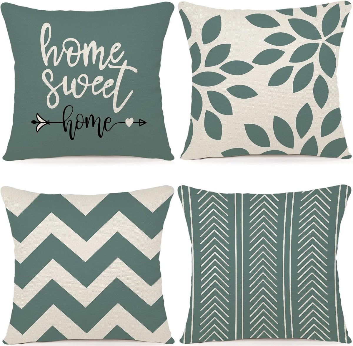 SnelShoppen - Set van 4 Decoratieve Kussenhoezen 45x45 cm - Watergroen Linnen voor Binnen en Buiten - Luxe Sierkussens voor Tuin, Woonkamer en Balkon
