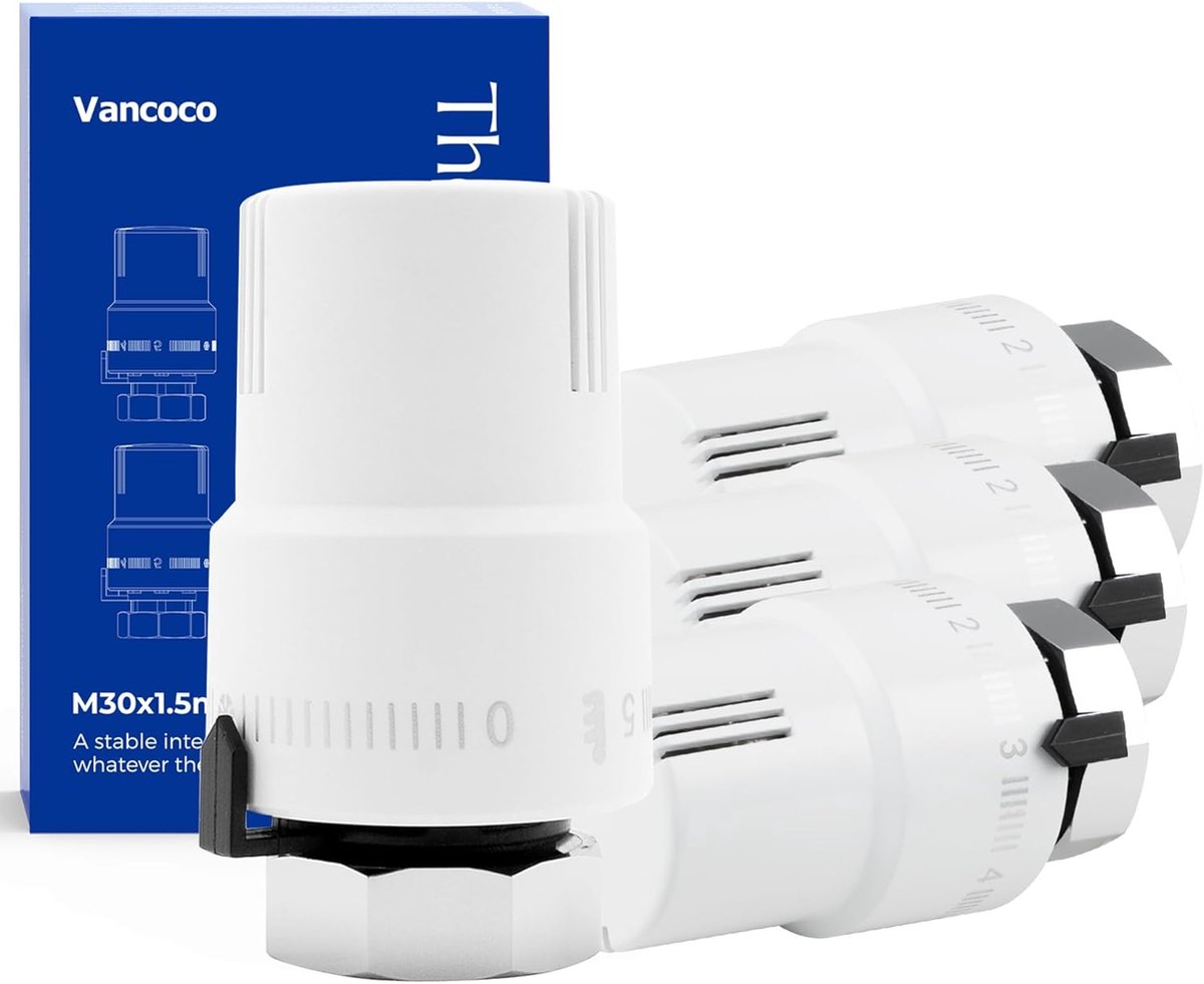 SnelShoppen - 4 Stuks M30 x 1,5 mm Thermostaatkop Radiatorventiel - Thermostaat Verwarming met Vloeibare Sensor en Vorstbescherming - Wit Verwarmingsv