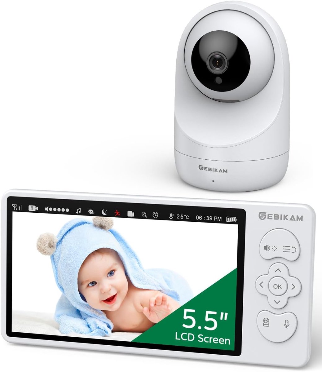 SnelShoppen - 5,5-inch Babyfoon met Camera, 720P HD Scherm, 4000mAh Batterij, PTZ 355°, VOX-modus, Nachtzicht, Tweewegcommunicatie, Temperatuursensor,