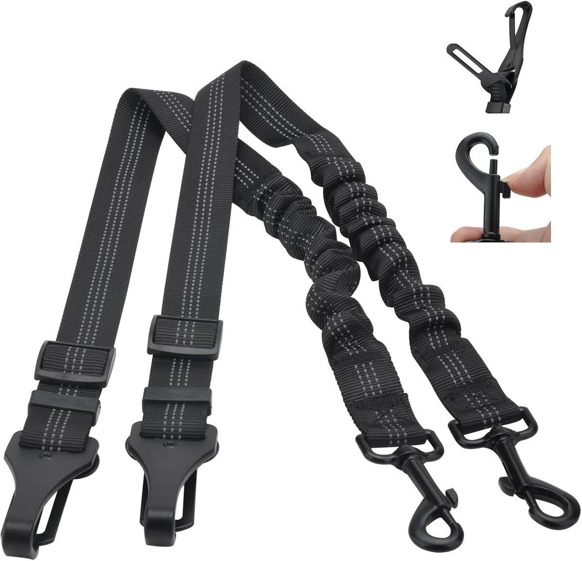 SnelShoppen - Hondenveiligheidsgordel 2 stuks, verstelbare bungee-hondenriem voor auto, reflecterend, voor alle hondenrassen, duurzaam nylon, met haak