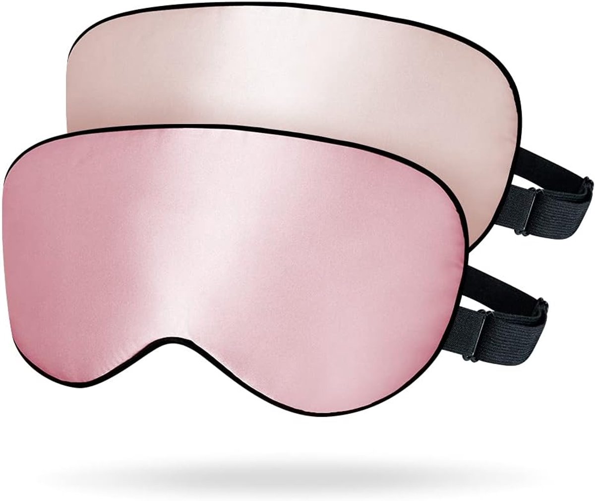 SnelShoppen - Verstelbaar Oogmasker voor Slaap, 100% Moerbeizijde, Lichtafscherming, 2 Stuks, Roze + Perzikroze, Ideaal voor Dames en Heren, Comfortab