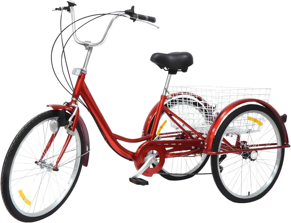 Driewieler voor volwassenen - Comfortabele fiets - Boodschappen vervoeren - Hoogwaardig frame - 24 inch - Rood