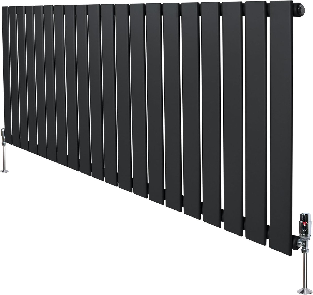 SnelShoppen - Design Radiator & Thermostat Tap 600 x 1400 mm - Modern Paneel 1 Kolom - Matte Antraciet Grijs - Carbon Staal - Horizontaal - Inclusief