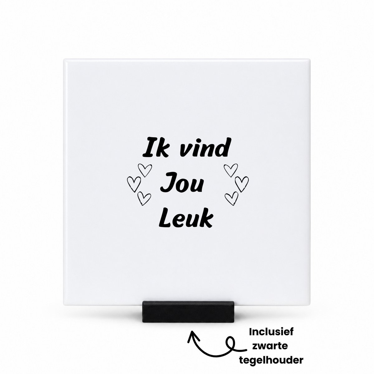 Hacebo Ik vind jou leuk tegeltje met tegelhouder - Liefde - Vriend of vriendin - tegeltjes met tekst - Liefde - Leuke kado voor je vriend om te geven - Relatie - spreuktegels - 10.8x10.8 CM Wit