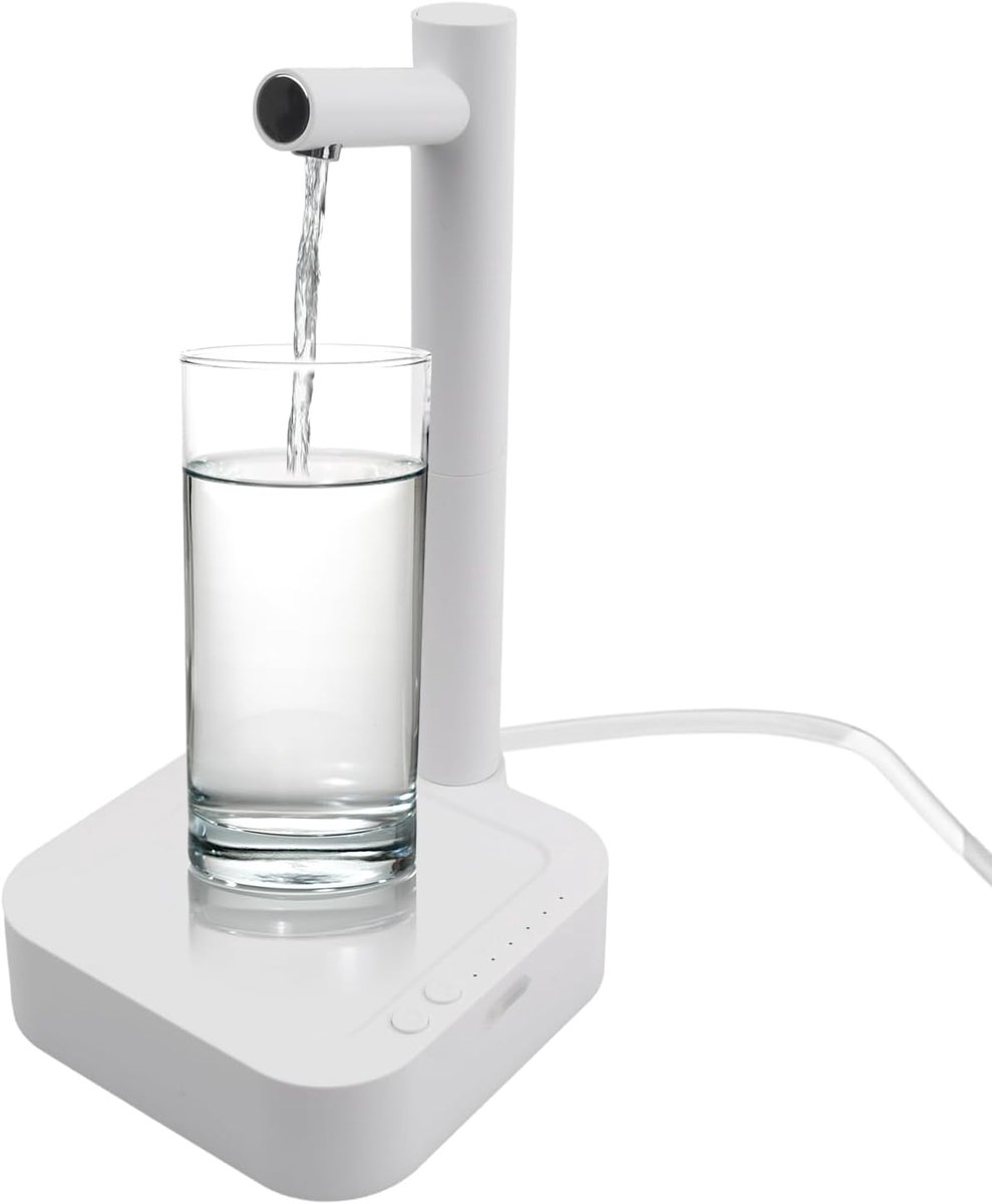 Ulisem - Tafelwaterdispenser - Elektrische waterpomp met 7 automatische hoeveelheden - 6 vooraf ingestelde opties en continue modus - 1800mAh oplaadbaar met USB-C - 120 cm siliconen slang - Geschikt voor 1-6 gallon flessen - Wit