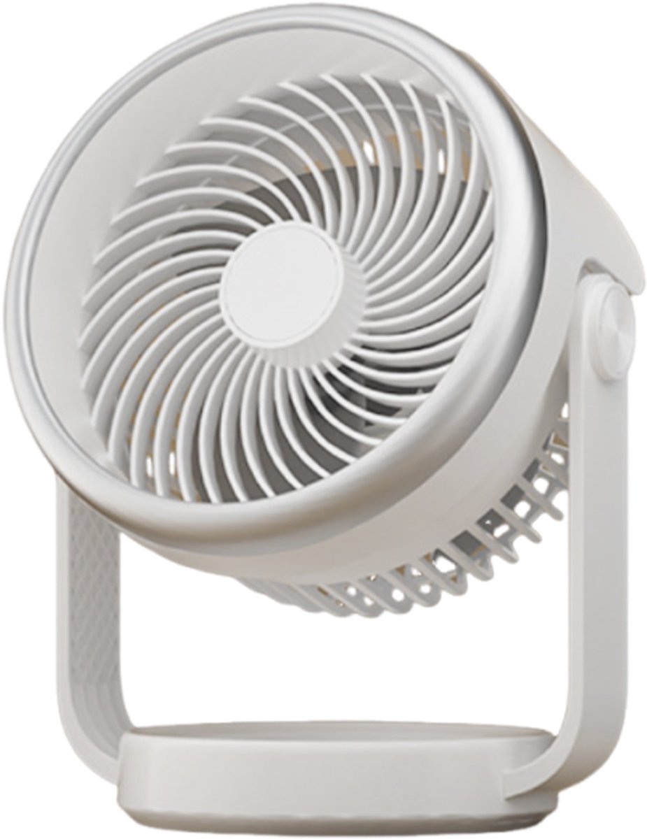 Oplaadbare bureauventilator (wit) – 4 snelheden, krachtige luchtstroom, 90° draaibaar, stil, voor slaapkamer, kantoor of buiten