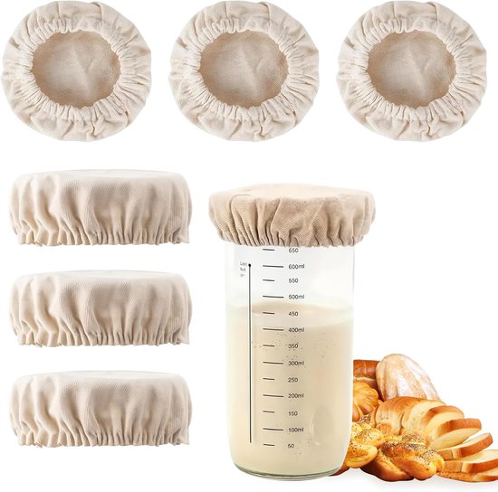 6 stuks - Stoffen deksels - Fermentatiedoek - Ronde rijsdoeken - Stoffen voering voor rijsmanden - Stoffen rijsmand afdekking - Stofhoes - stoffen deksels voor zuurdesempotten - elastische stoffen potdeksels - voor brood, deegbakken - 10 cm - wit