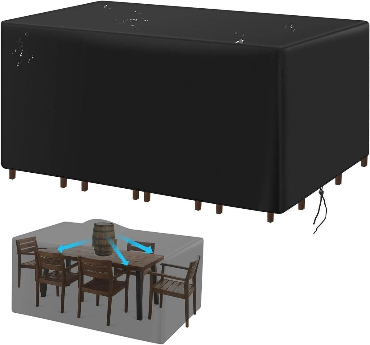 Tuinmeubelhoes - Buitenbankhoes Beschermhoes - Meubels Beschermen - UV-bestendig Winddicht - 250x250x90 cm - Zwart