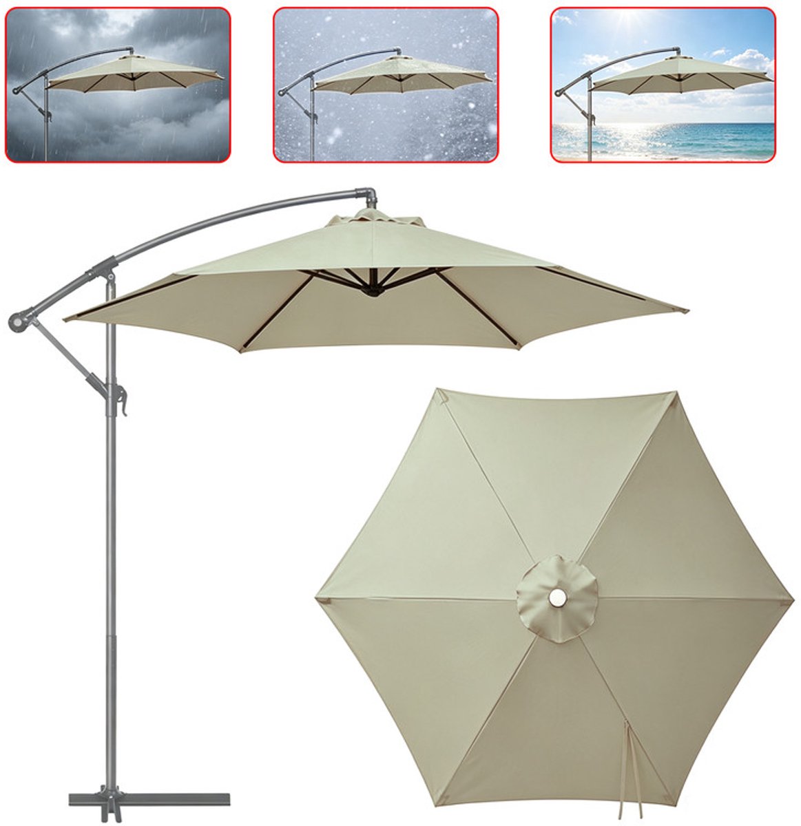 Vervangend doek voor parasols met 6 baleinen – Waterdicht doek – Groot parasoldoek voor buiten – Vervangend doek voor terras-, middenmast- en zweefparasols – Vervangende zonwering – Geschikt voor markt- en terrasparasols – Diameter 300 cm