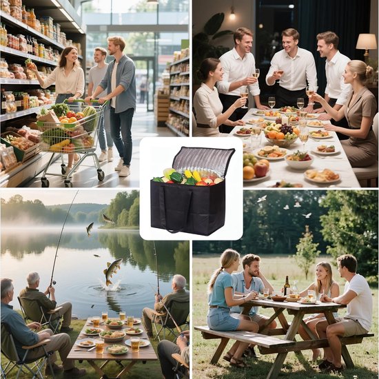 Koeltassen Set - Isolatietassen - Boodschappen Vervoeren - Stabiele Dubbele Bodem - 2x 40 Liter - Zwart — afbeelding 4