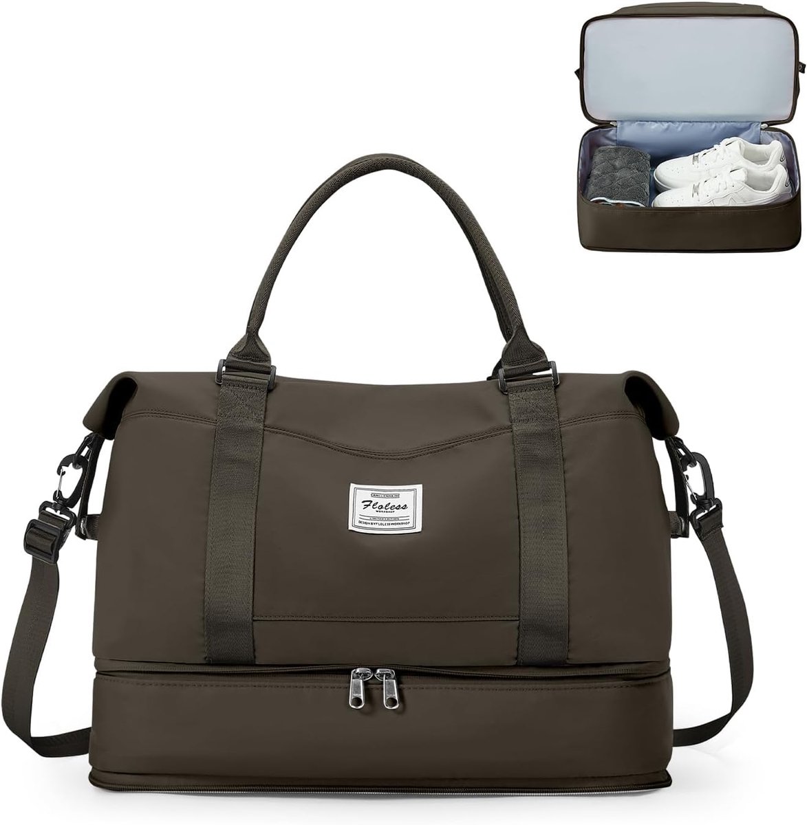 SnelShoppen - Vrouwelijke Reisbag 40x30x20 cm Ryanair Handbagage Sporttas Weekendtas Waterproof Duffle Bag Fitness Tas Ziekenhuis Tas met Schoencompar