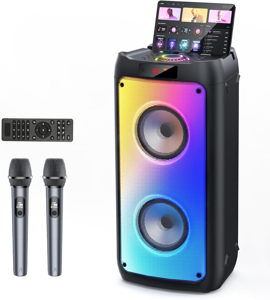 SnelShoppen - Draadloze Karaoke Set met 2 Microfoons, Professionele Bluetooth Luidspreker met Subwoofer, Perfect voor Feesten, Meetings en Kamperen