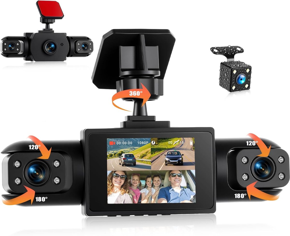 SnelShoppen - 4-Kanaals Auto Dashcam 360°, 1080p Full HD, Infrarood Nachtzicht, Loopopname, Parkeerassistentie, Expositiecorrectie