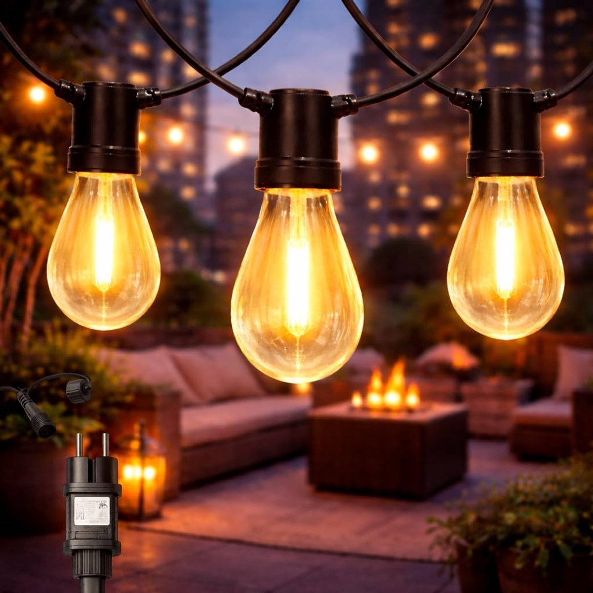 SnelShoppen - Lichtsnoer voor Buiten 6,5m - Decoratieve Lichtketting met 10 Warmwitte Lampen 2700K - Waterdicht IP44 - Tuin, Terras, Balkon, Entree Ve