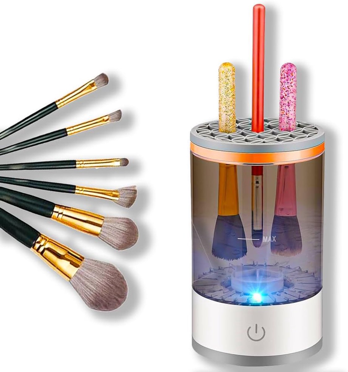 SnelShoppen - Elektrische Make-up Kwasten Cleaner - Automatische Borstelreiniger voor Make-upkwasten en Borstels in Diverse Maten - Transparant Reserv