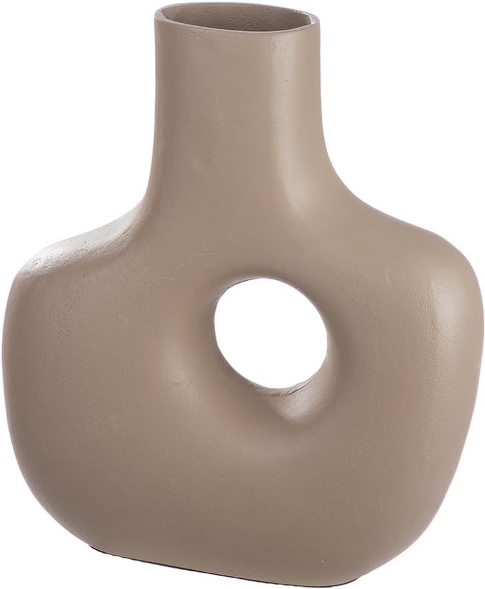 SnelShoppen - Decoratieve Vaasje Aluminium - Perforated Vase - Waterproof Bloemenvaas - Beige & Bruin - 30 cm Hoog - Perfect voor Woonkamer, Herfstdec