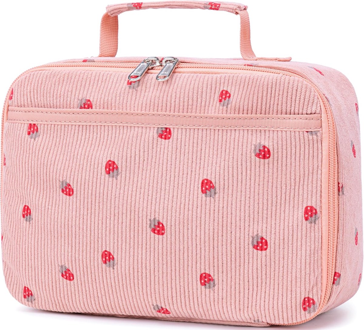 SnelShoppen - Kids Lunch Bag voor Jongens en Meisjes - 5L Geïsoleerde Lunchtas met Rits - Koeltas voor School, Wandelen, Werk - Aardbei Bot, Rood