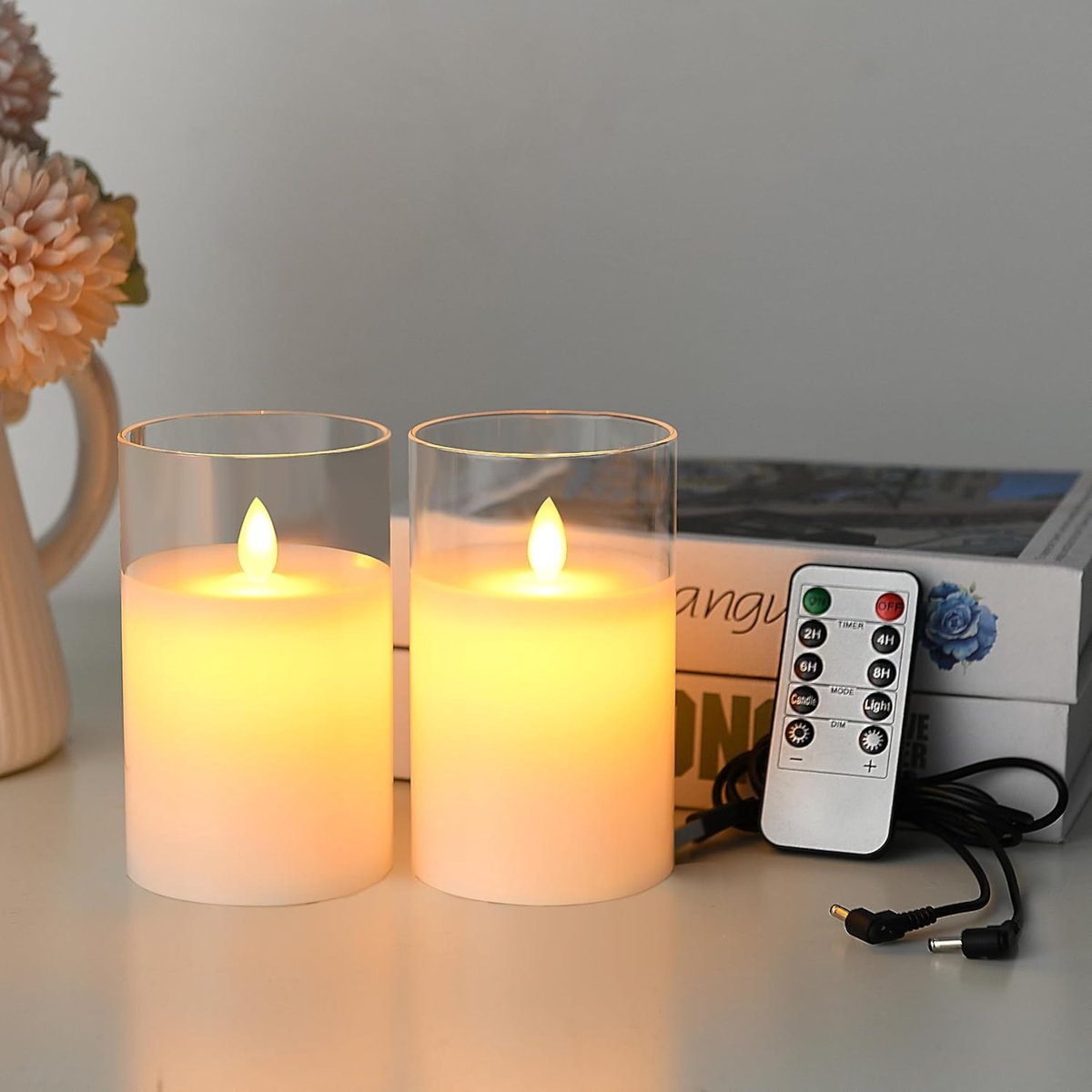 SnelShoppen - Set van 2 Oplaadbare LED Kaarsen met Glas Cup, Flameless Kaarsen met Afstandsbediening, Kerst Kaarsen met USB Kabel, Veilig voor Bruilof