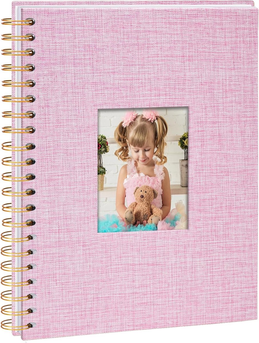 SnelShoppen - Photo Album in Luxe Linnen 20,5 x 28 cm - Herinneringen Boek met 40 Witte Pagina's - DIY voor Reizen, Familie, Trouwen, Kerst, Roze
