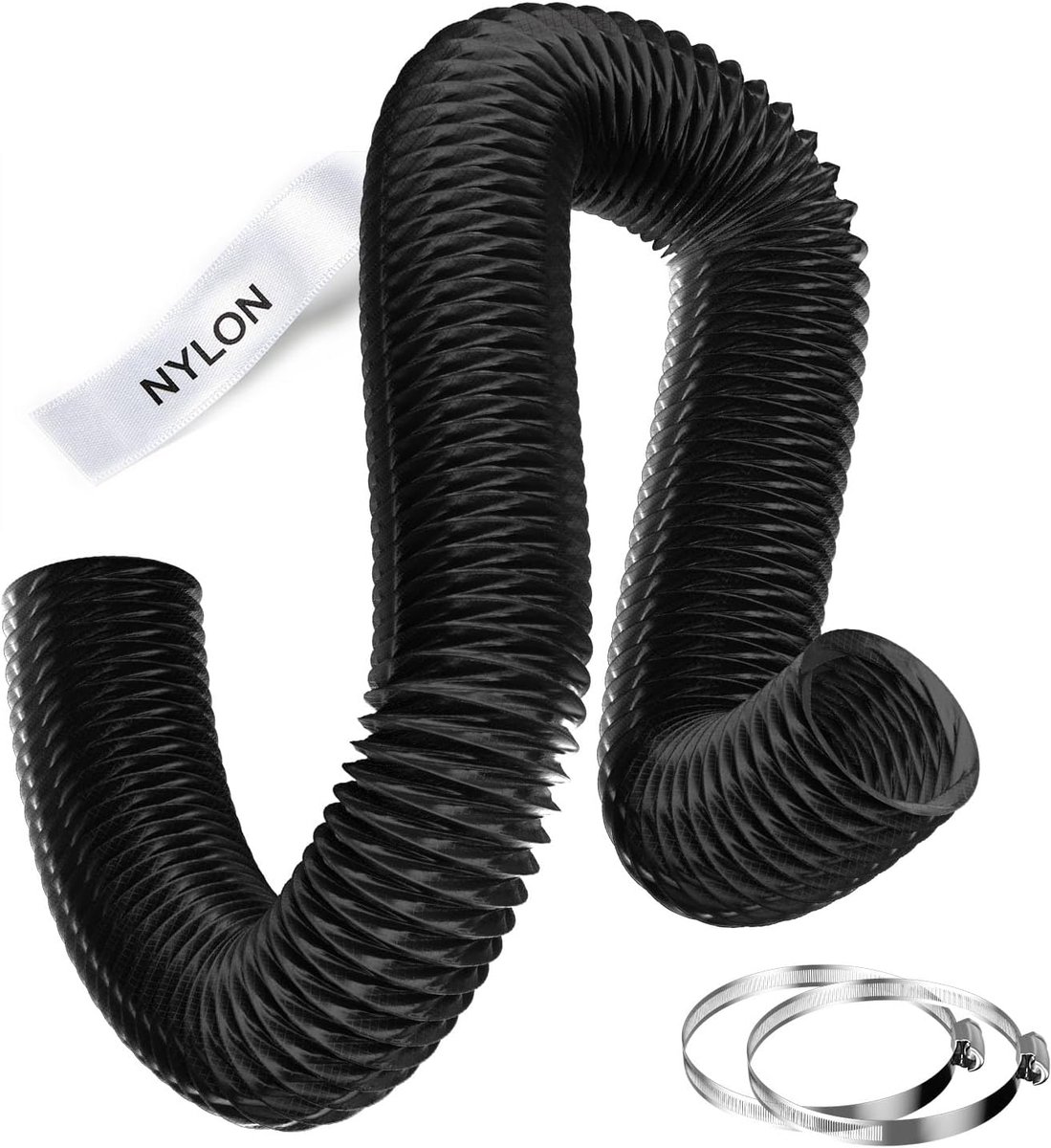 SnelShoppen - 75mm Flexibele Warmtebestendige Luchtkanaal Slang 5m, Nylon Ventilatie Ducting met 2 Klemmen, Buigzaam en Afkappbaar voor Ventilatie, Af