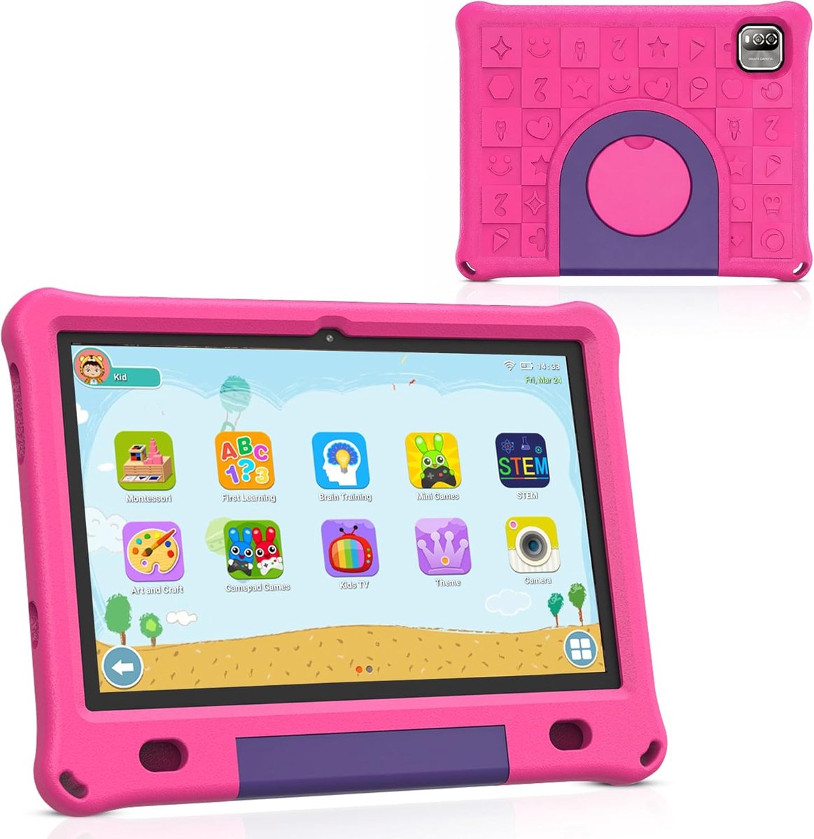 SnelShoppen - Kindertablet 10 inch - Android 15 - 64GB - Inclusief Hoes - Ouderlijk Toezicht - Kinder Tablet - Wifi - Roze