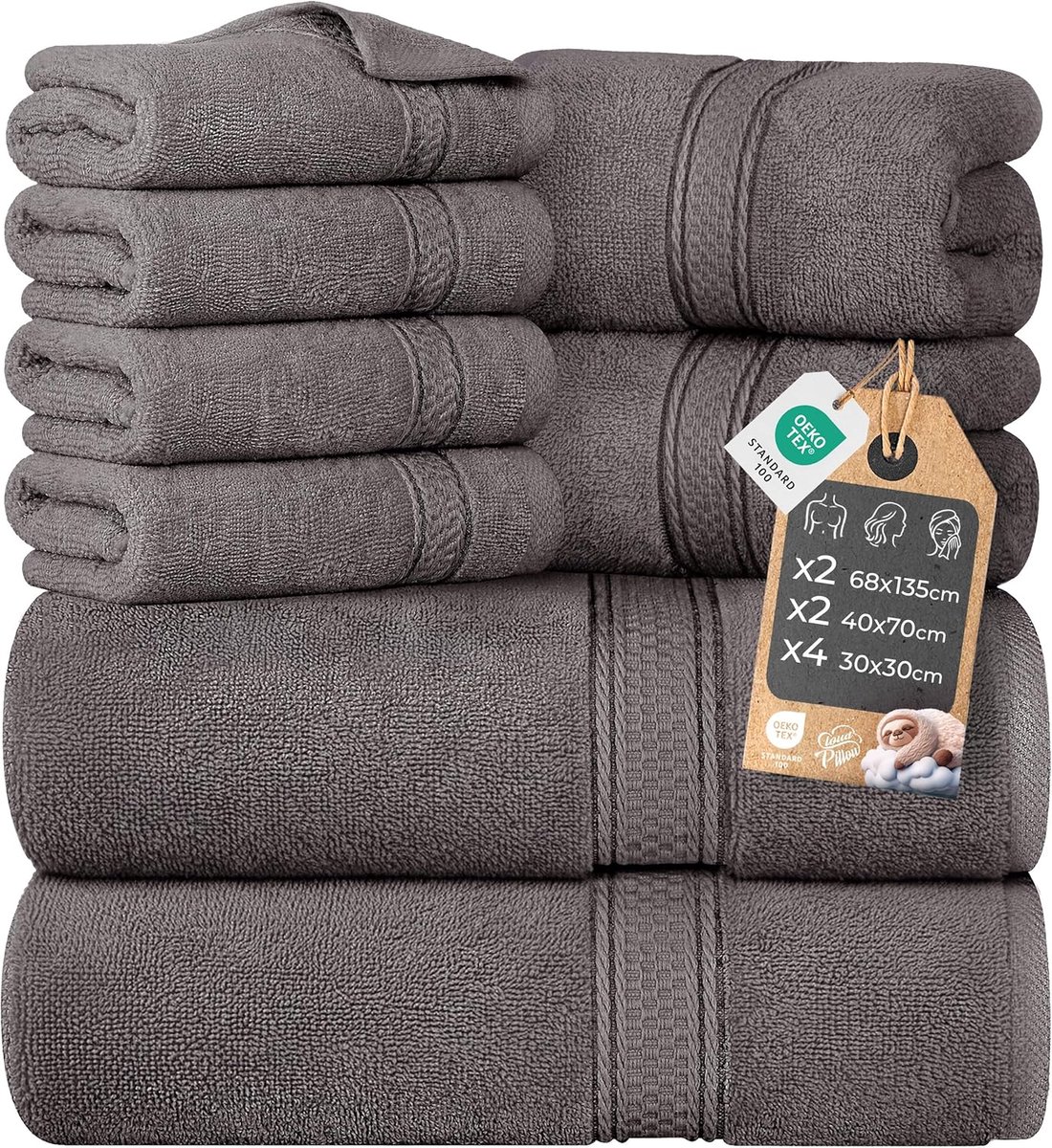SnelShoppen - Cloud Pillow Handdoeken Set 8-delig – 100% Katoen – 2 Badhanddoeken 68x135 cm, 2 Handdoeken 40x70 cm & 4 Washandjes 30x30 cm – Zacht, Ho