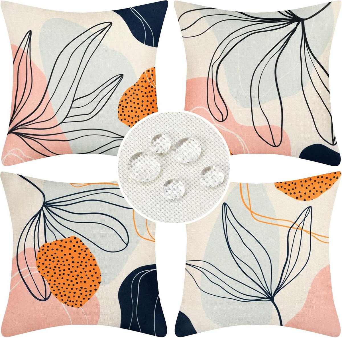 SnelShoppen - Set van 4 Outdoor Kussenslopen 45x45 cm Boho Abstract Minimalistisch Waterdicht Linnen voor Tuin, Bank, Woonkamer, Slaapkamer