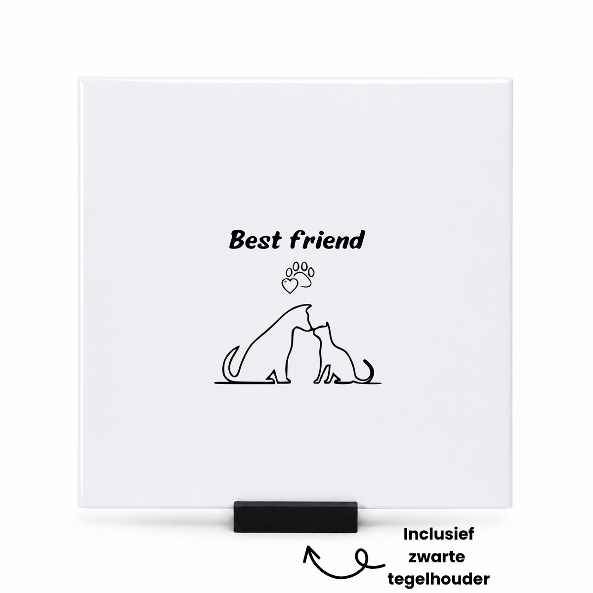 Hacebo Dierenliefde tegeltje met tegelhouder - Katten - dieren lover - tegeltjes met tekst - Honden - Dierenliefde - Best Friend - huisdier - spreuktegels - 15x15 CM Wit