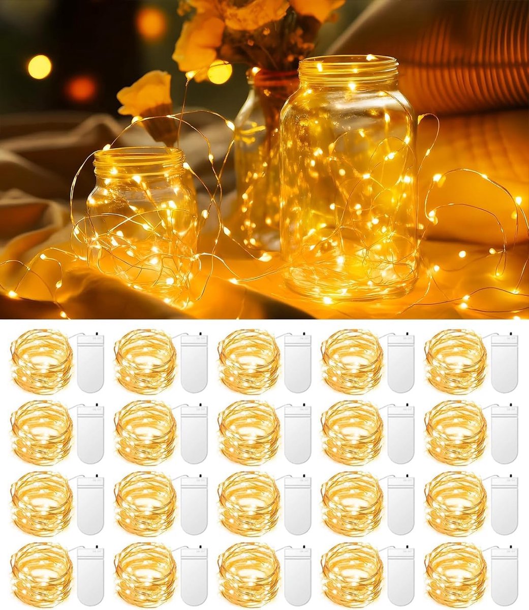 SnelShoppen - Mini Fairy Lights met Batterij 1m, 20 Micro LED Lichtjes, Warm Wit Decoratie voor Kerst, Advent, Feest, Tuin, Binnengebruik