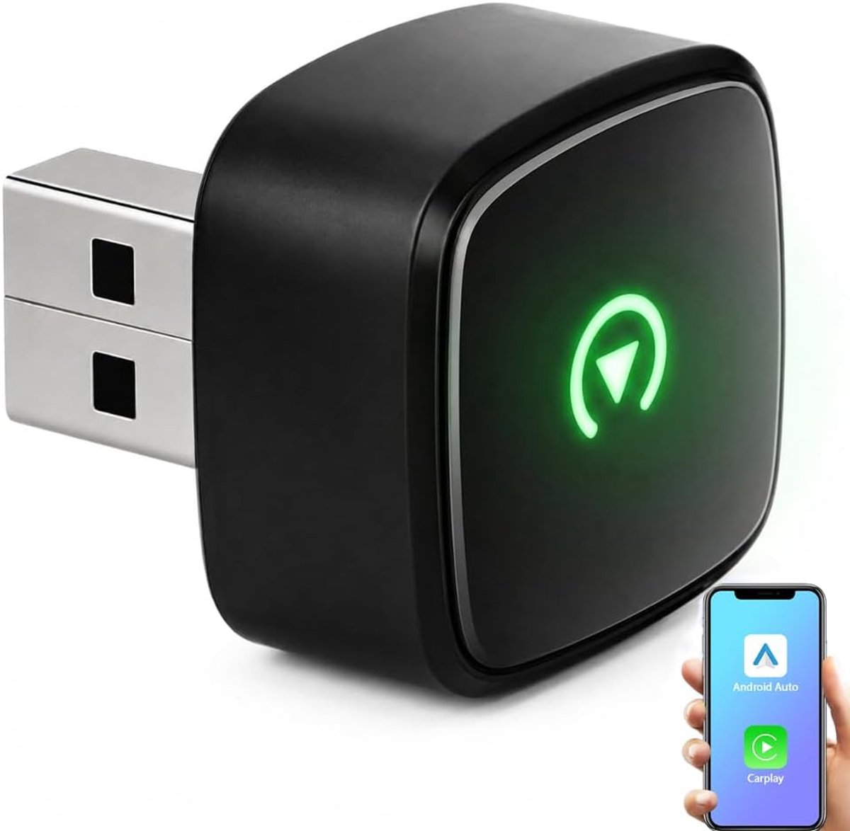SnelShoppen - Super Mini CarPlay Adapter Draadloos Android Auto Kit voor Fabrieks Wagen met Bedrade CarPlay, Plug-and-Play, Automatische Verbinding, C