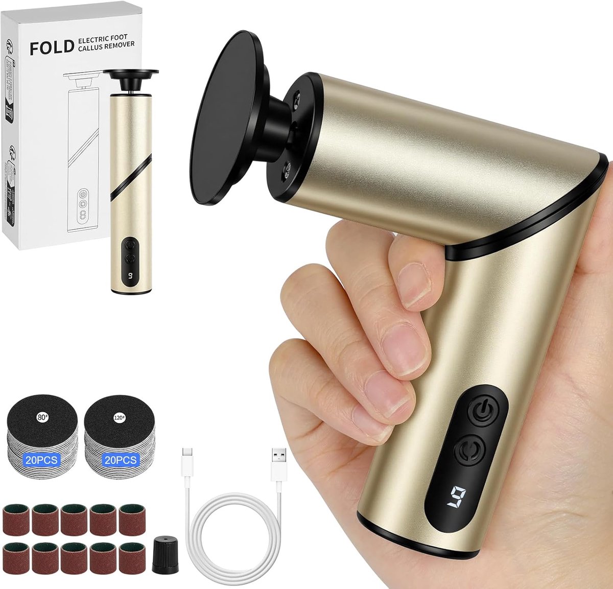 SnelShoppen - HOTUT Multifunctionele Elektrische Pedicure 2-in-1 Vouwbare Callus Verwijderaar met 9 Snelheden, Grinding Discs voor Gescheurde Hielen e