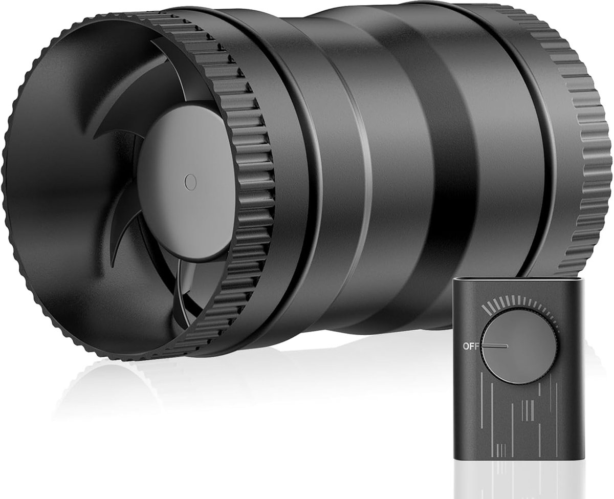 SnelShoppen - 75mm Tube Fan Luchtventilator 204 m³/h Afzuiger met Stekker, Verstelbare Controller, Zwarte Duct Fan voor Carport, Garage, Kelder, Keuke