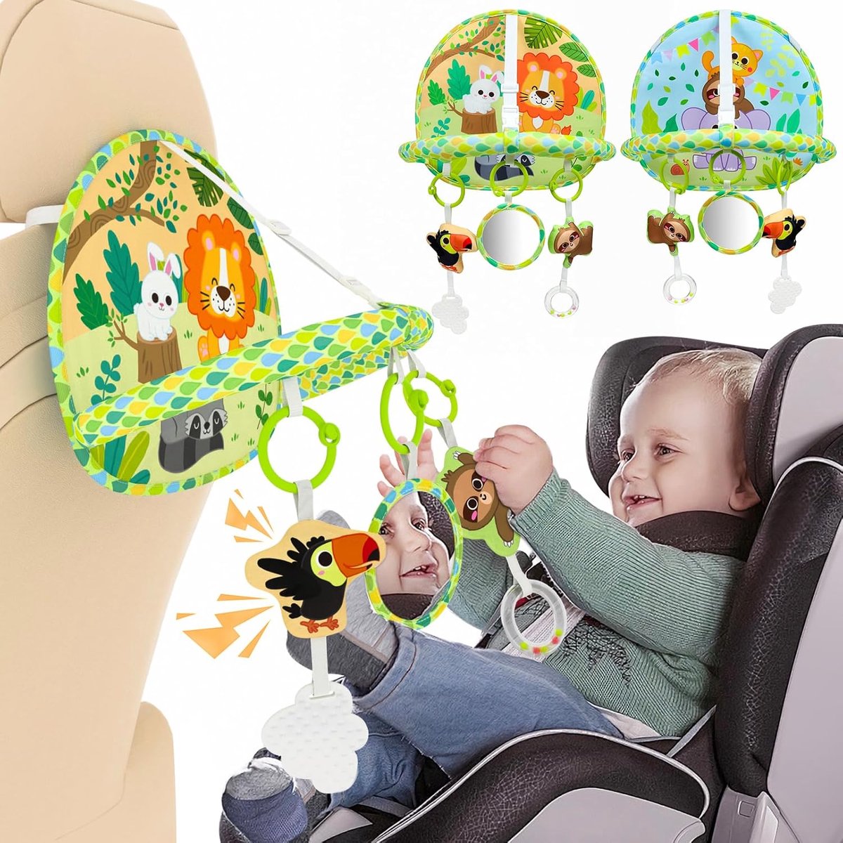 SnelShoppen - Dubbelzijdig Autostoeltje Speelgoed voor Baby's en Peuters - Sensorisch Reis Speelgoed met Levendige Kleuren - Motorische Vaardigheden O