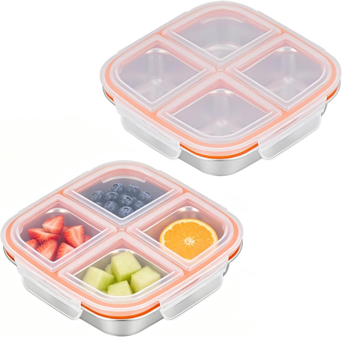SnelShoppen - Set van 2 Roestvrijstalen Snackdoosjes met 4 Vakken - Lekvrije Bentobox voor Lunch, School, Werk en Kamperen - Herbruikbare Meal Prep Co