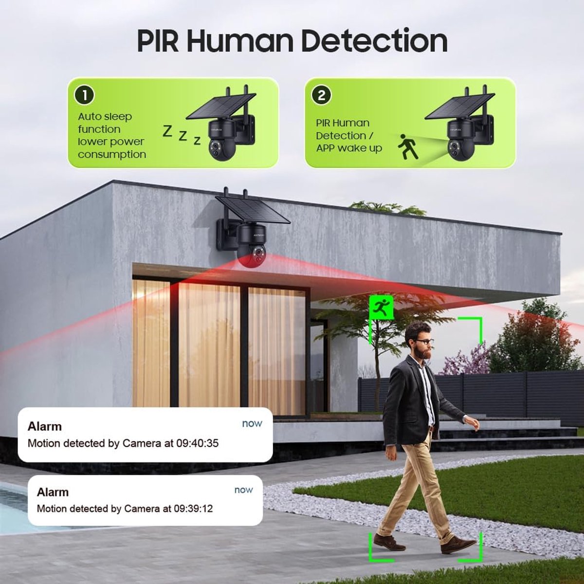SnelShoppen - Tuya Camera op Zonne-energie Buiten - Draadloze Wifi 2K Smart Life - 360° PTZ - Nachtzicht in Kleur - Bidirectionele Audio - PIR Sirene