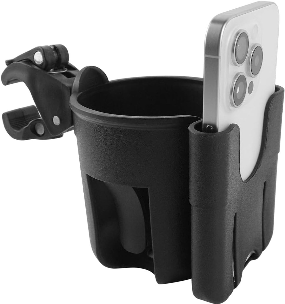 SnelShoppen - Drankhouder Kinderwagen met Mobiele Telefoonhouder, 360° Universele Bekerhouder voor Fiets, Koffiehouder voor Babywagen, Buggy, Rolstoel