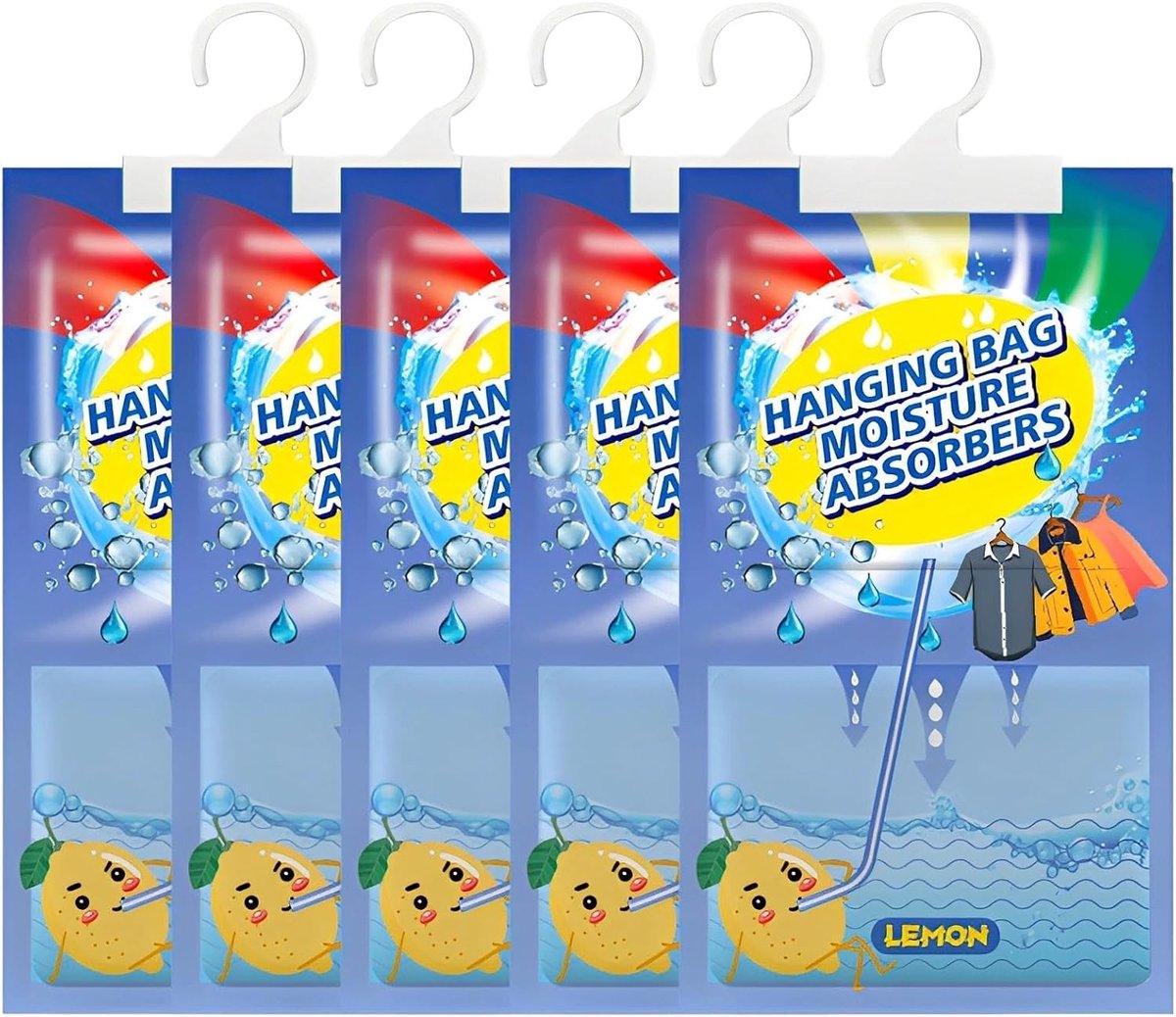 SnelShoppen - 5 Stuks Hangende Luchtontvochtiger - Kledingkastontvochtiger Zak voor Badkamer, Kelder en Opslag - Vochtabsorberende Calciumchloride Ont
